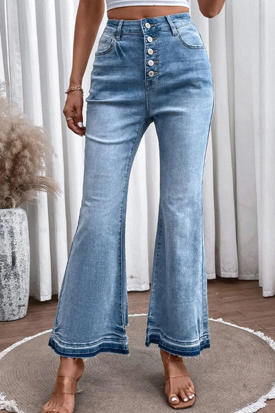 High Waist Button Fly Flared Jeans - Jeans Junction Online
