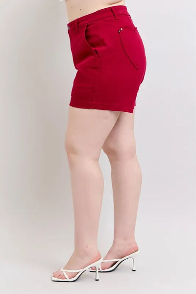 Judy Blue Plus Size High Waist Tummy Control Garment Dyed Heart Shaped Denim Shorts - Jeans Junction Online