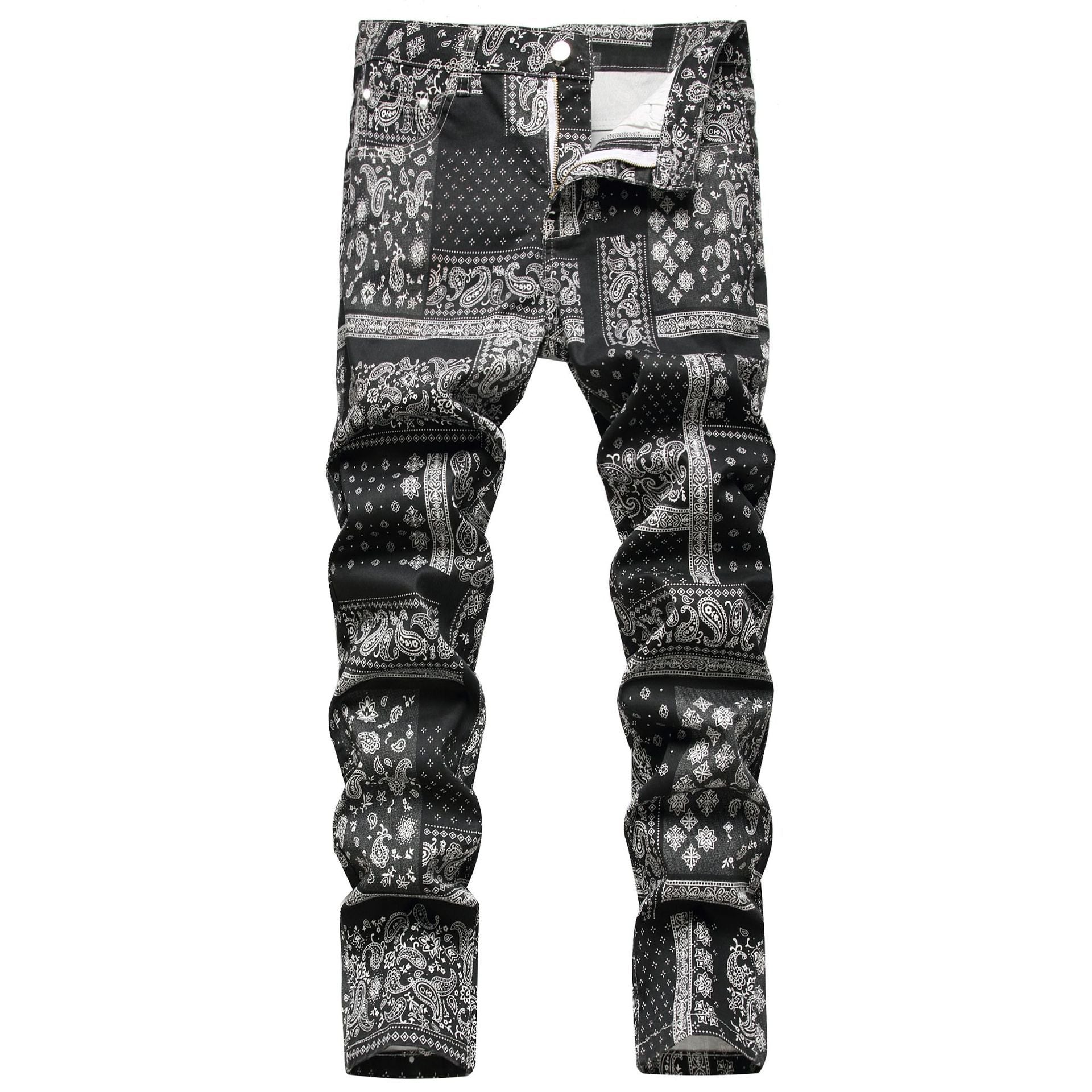 Fashion Stretch 3D Printed Cashew Nut Explosive Small Straight Trousers - Jeans Junction Online