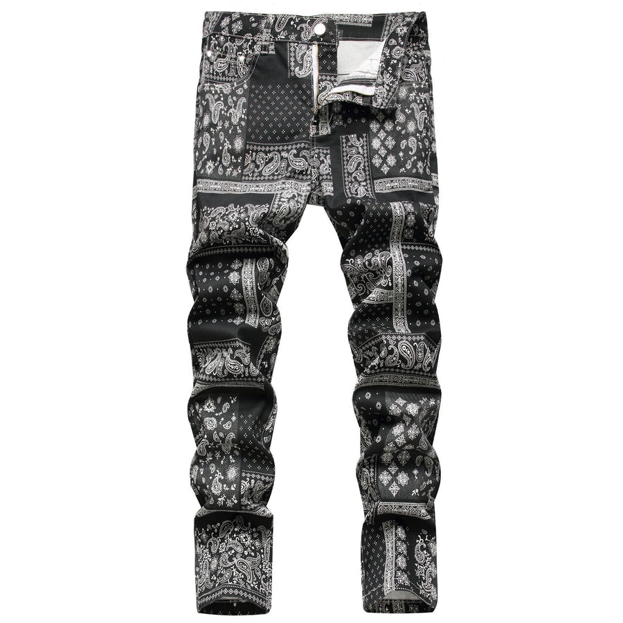 Fashion Stretch 3D Printed Cashew Nut Explosive Small Straight Trousers - Jeans Junction Online 
