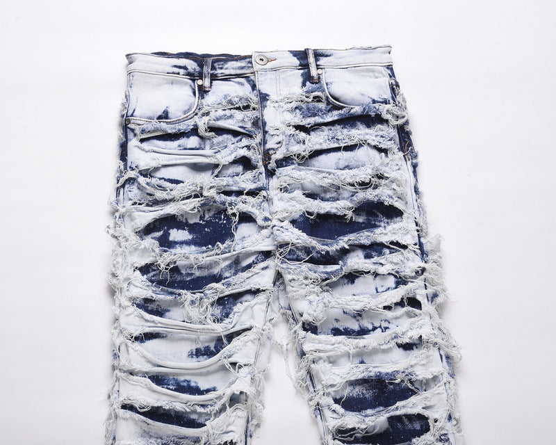 Washed Blue Ripped Zipper Distressed Beggar Pants - Jeans Junction Online