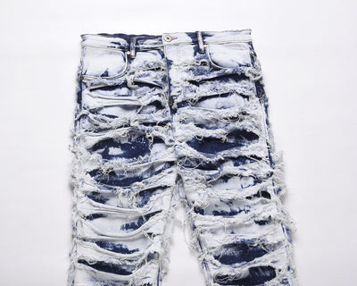 Washed Blue Ripped Zipper Distressed Beggar Pants - Jeans Junction Online