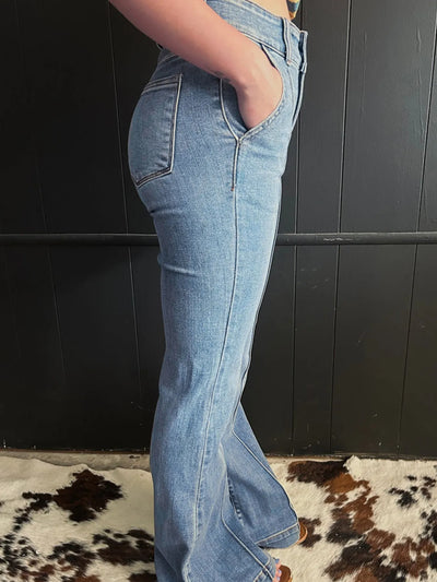 High-Waisted Flare Jeans with Seam Detail - Jeans Junction Online