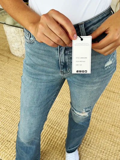 Judy Blue Full Size Mid Rise Destroyed Hem Distressed Jeans - Jeans Junction Online