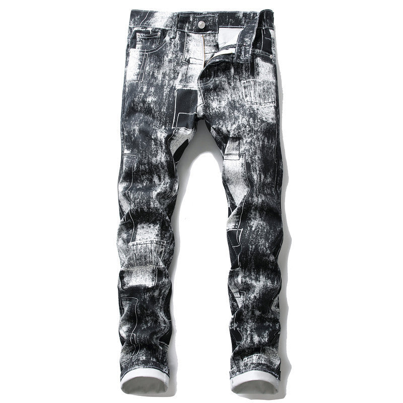 Printed Casual Pants Men's Slim White Flower Pants Fashion Trendy Pants - Jeans Junction Online