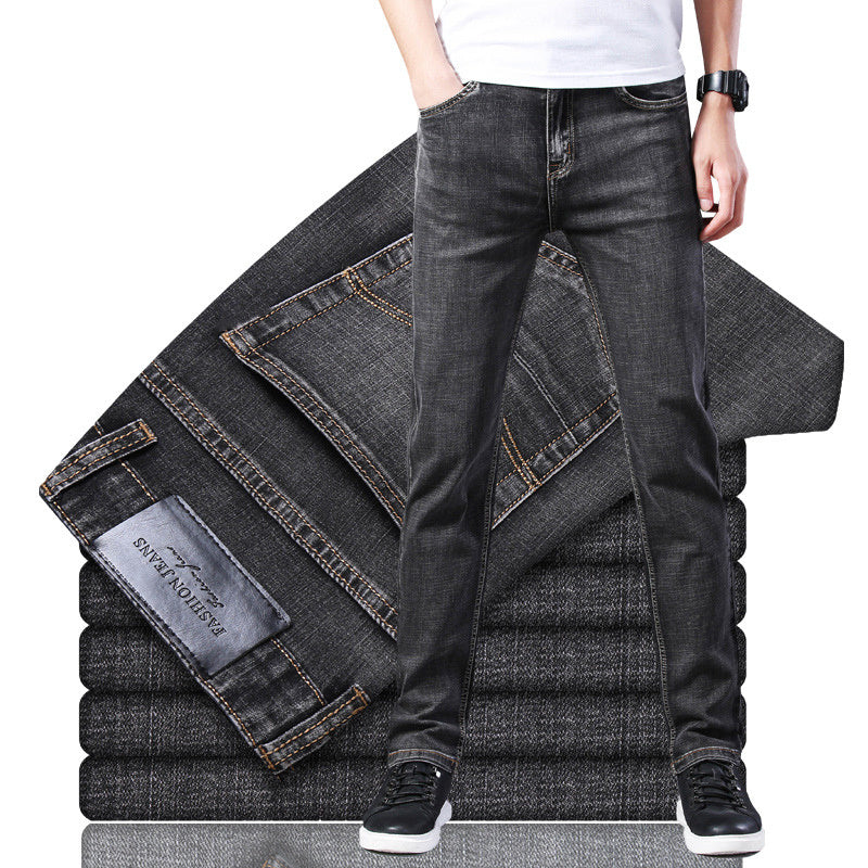Pure Black High Stretch Jeans Men's Straight Multi-Pocket Anti-Theft Zipper - Jeans Junction Online