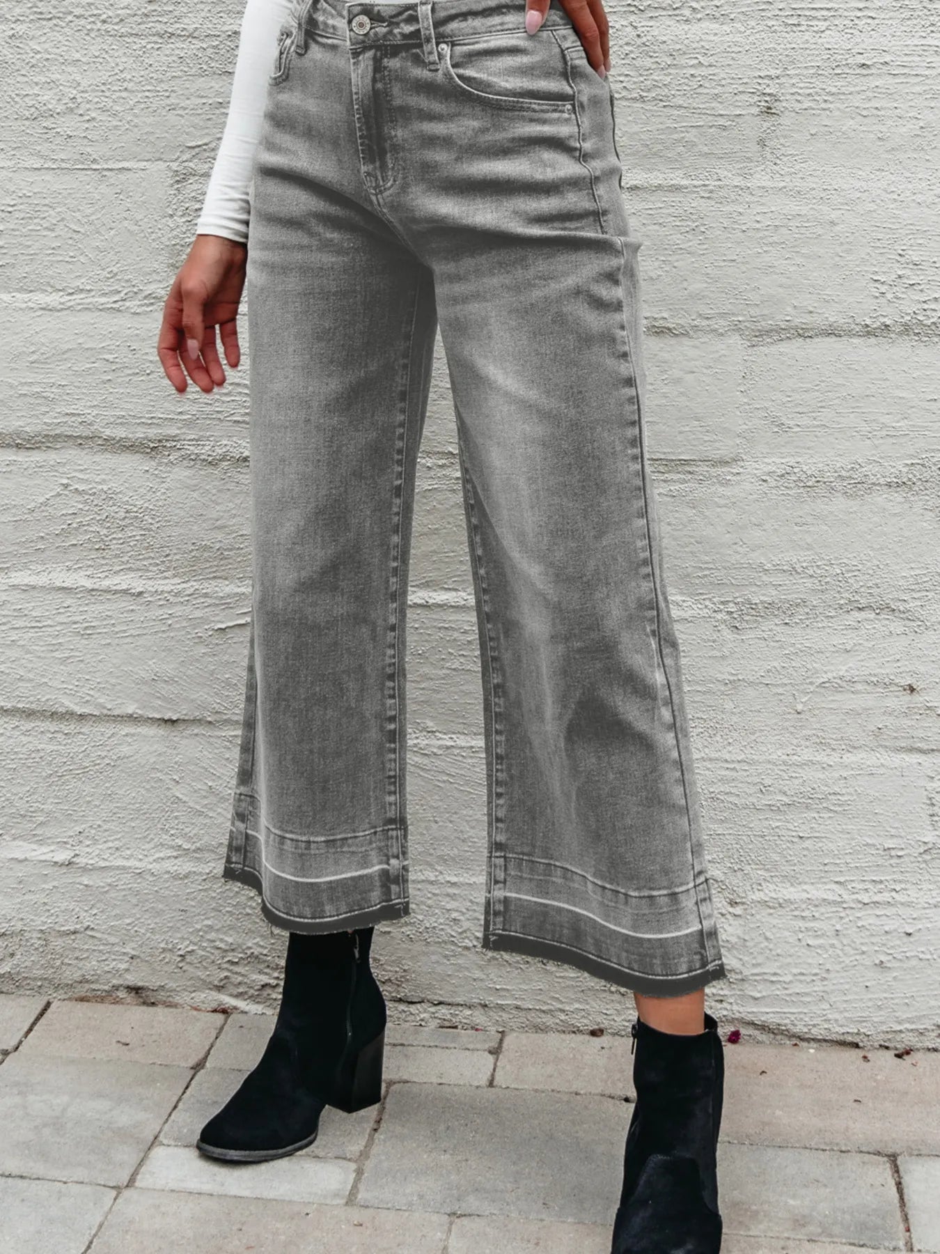 High Waist Wide Leg Washed Jeans - Jeans Junction Online