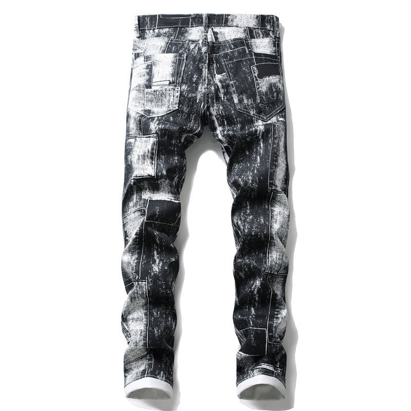 Printed Casual Pants Men's Slim White Flower Pants Fashion Trendy Pants - Jeans Junction Online 