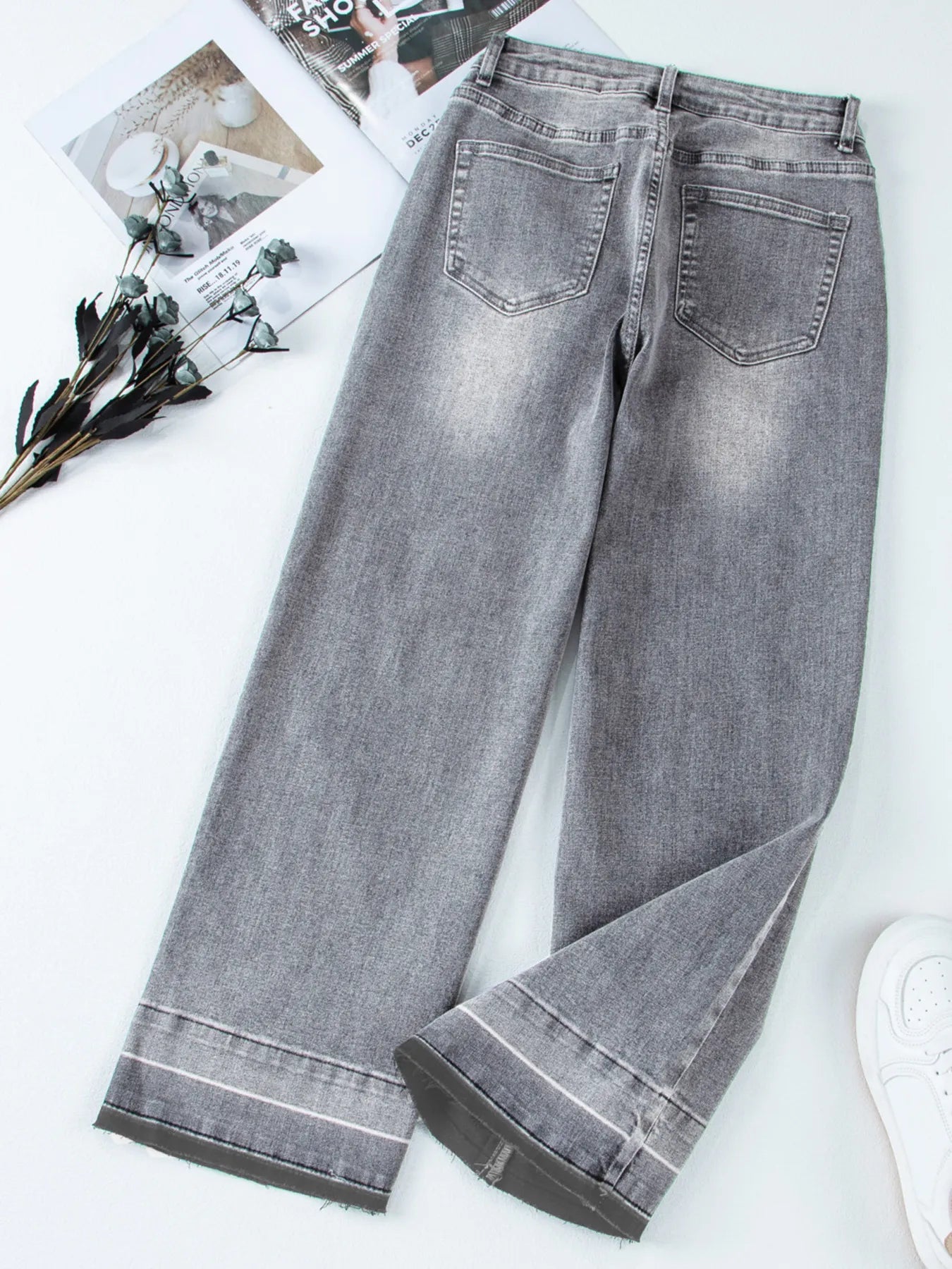 High Waist Wide Leg Washed Jeans - Jeans Junction Online