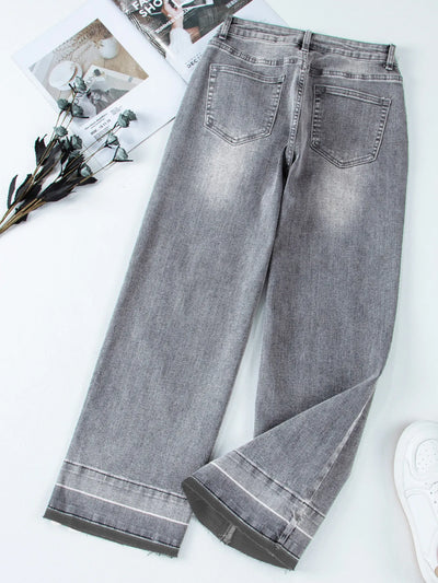 High Waist Wide Leg Washed Jeans - Jeans Junction Online