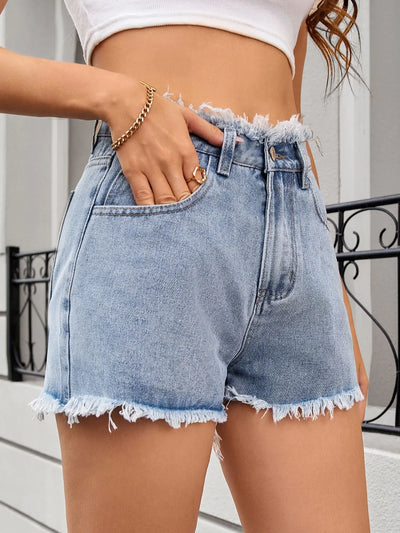 Washed Raw Hem Denim Shorts - Jeans Junction Online