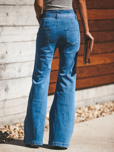 High-Waisted Tie-Front Flare Jeans - Jeans Junction Online