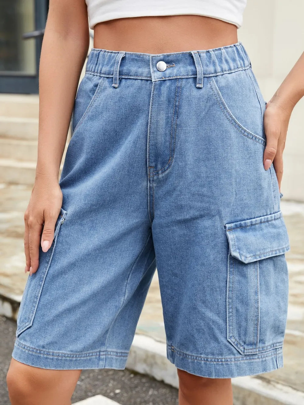 High Waist Denim Shorts with Pockets - Jeans Junction Online