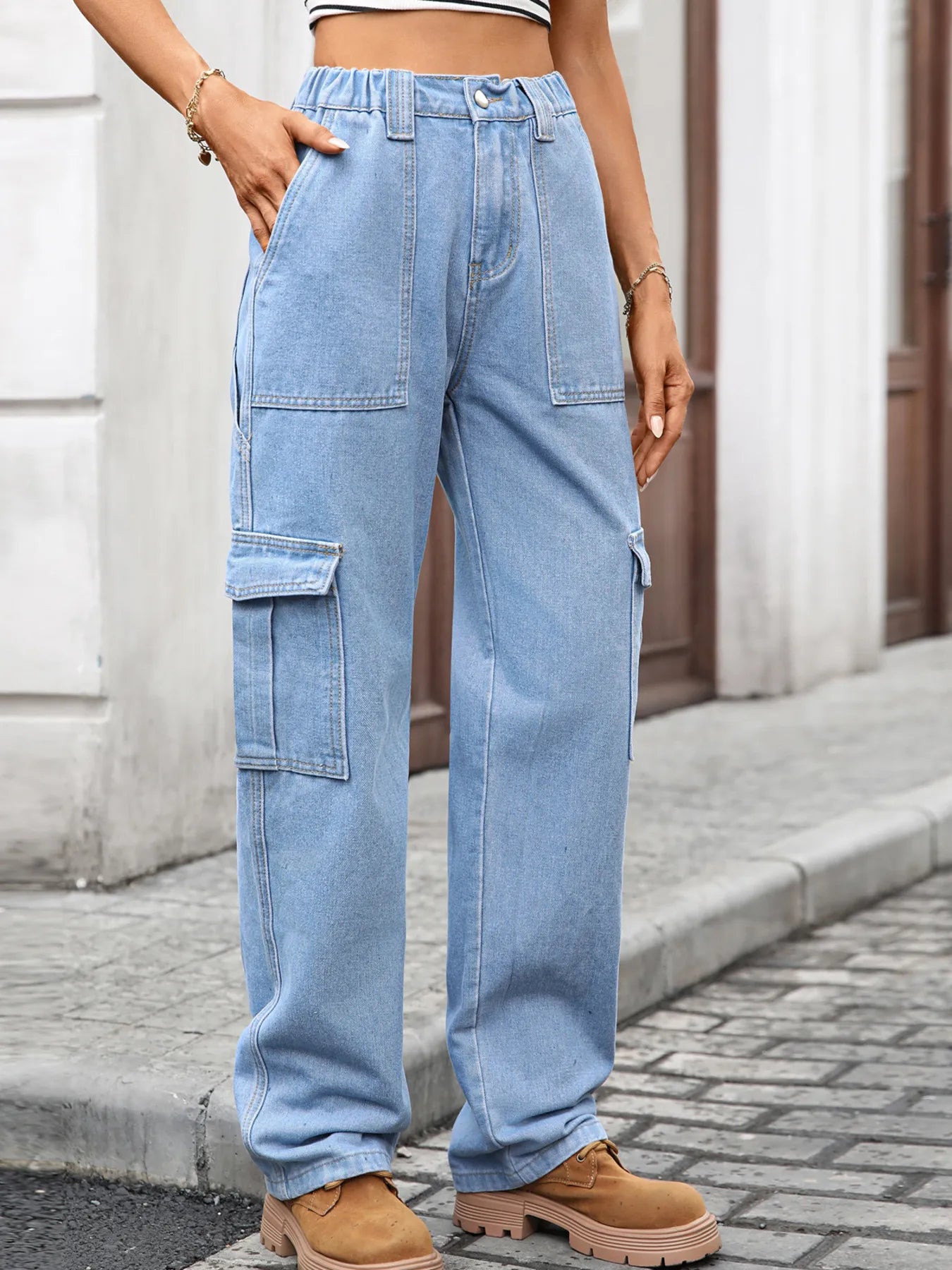 High-Waisted Cargo Jeans - Jeans Junction Online