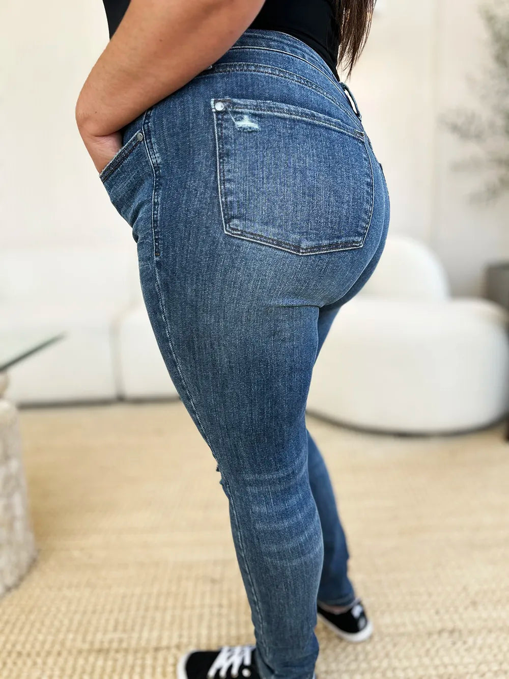 Judy Blue Full Size Mid Waist Distressed Slim Jeans - Jeans Junction Online