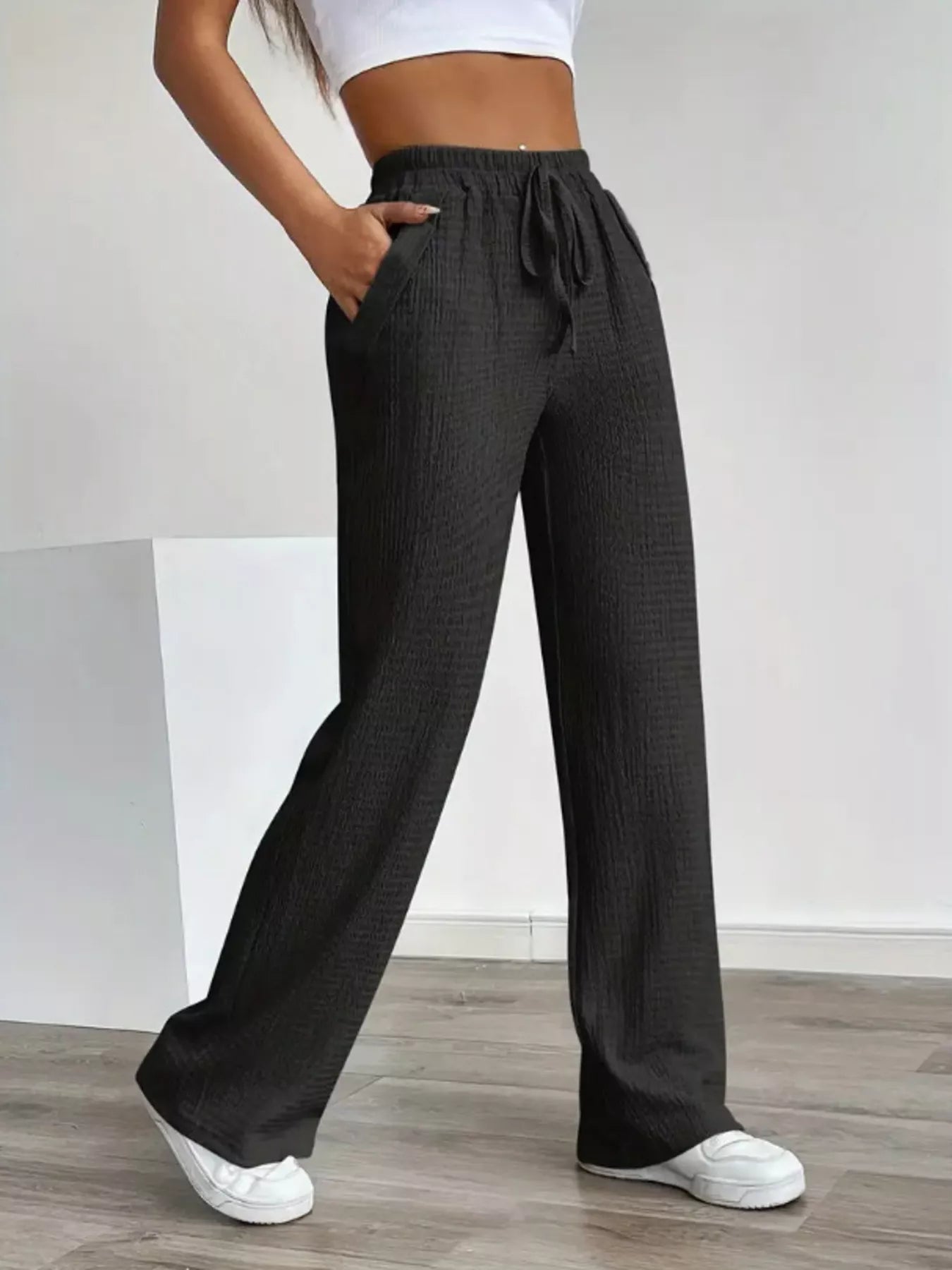 Texture Wide Leg Pants - Jeans Junction Online