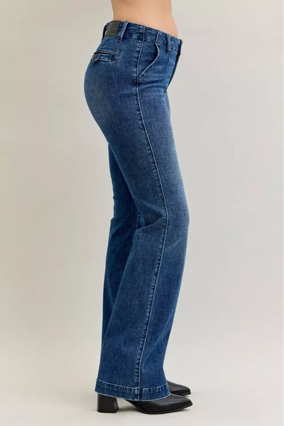 Judy Blue Full Size Mid Rise Bootcut Jeans with Welt Pockets Plus Size - Jeans Junction Online