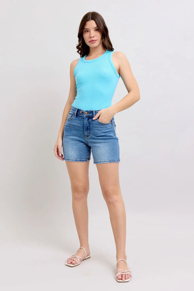 Judy Blue Full Size 2 Button Denim Shorts with Pockets Plus Size - Jeans Junction Online