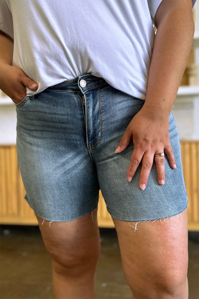 Judy Blue Full Size High Waist Raw Hem Denim Shorts - Jeans Junction Online