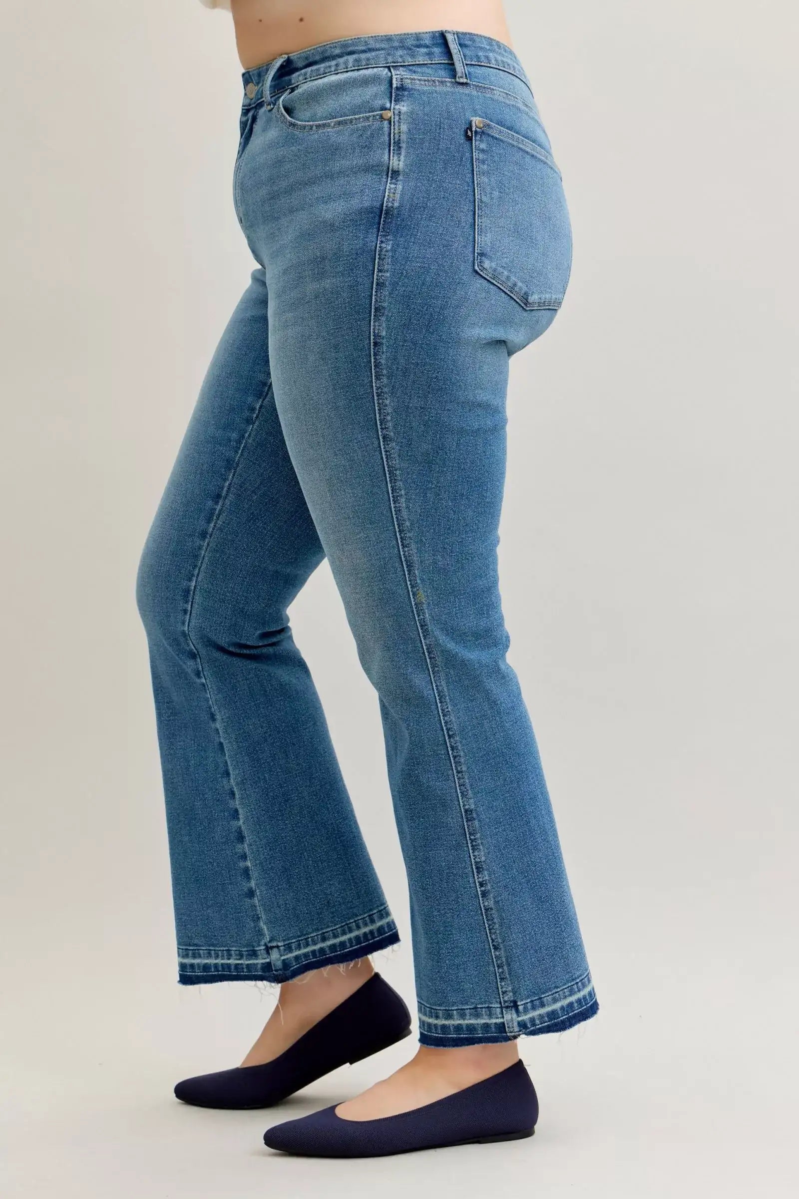 Judy Blue Full Size Mid Rise Slim Bootcut Tummy Control Release Hem Jeans Plus Size - Jeans Junction Online