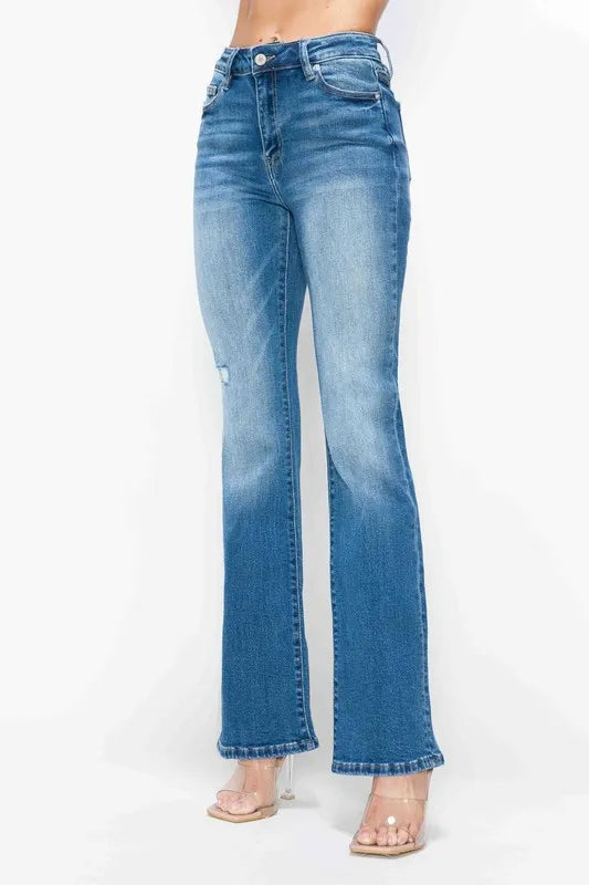 bytos Full Size Distressed High Rise Jeans with Pockets - Jeans Junction Online