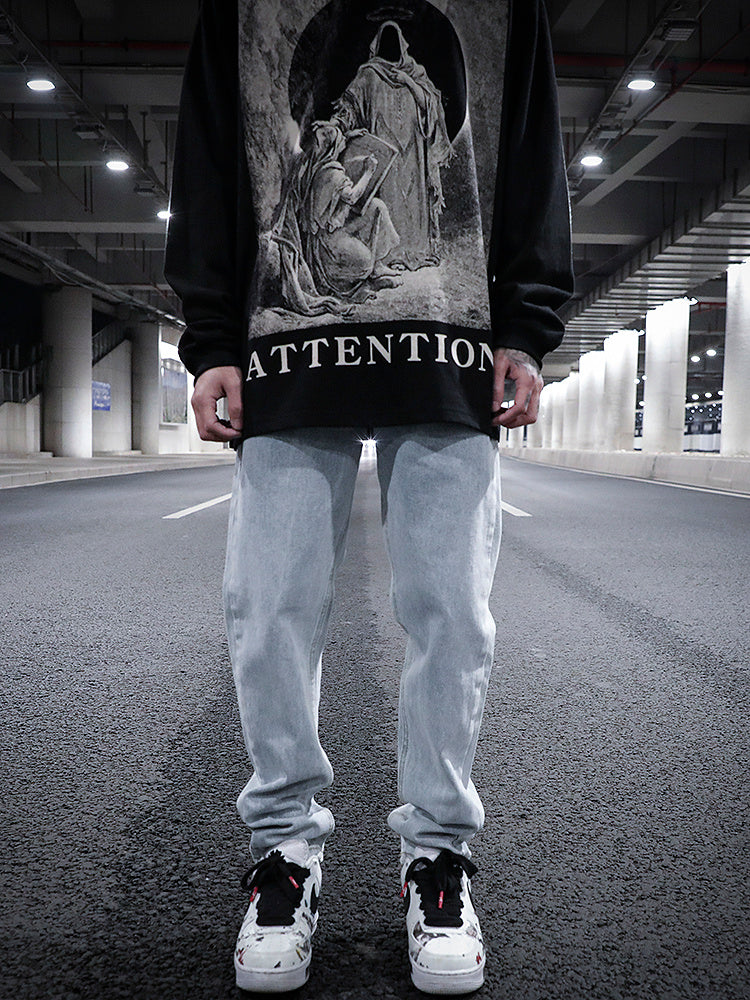 Washed Distressed Fit Straight-leg Jeans - Jeans Junction Online