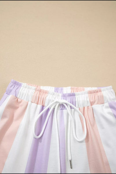 Stripe Multicolored Print Drawstring Loose Pants with Side Pockets - Jeans Junction Online