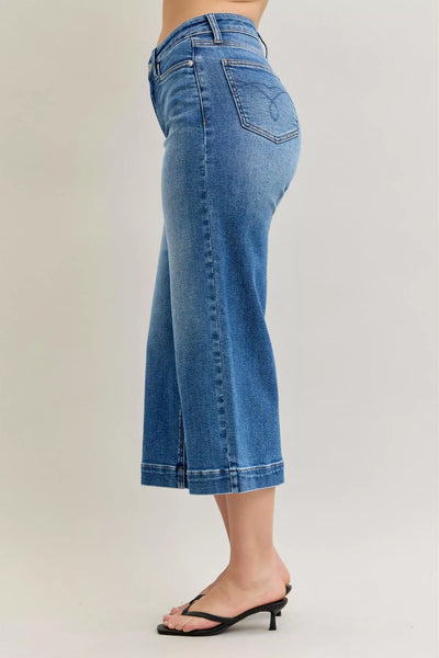 Judy Blue Mid Rise Crop Wide Leg Jeans - Jeans Junction Online