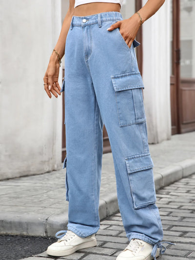 Casual Wide Leg Cargo Jeans - Jeans Junction Online