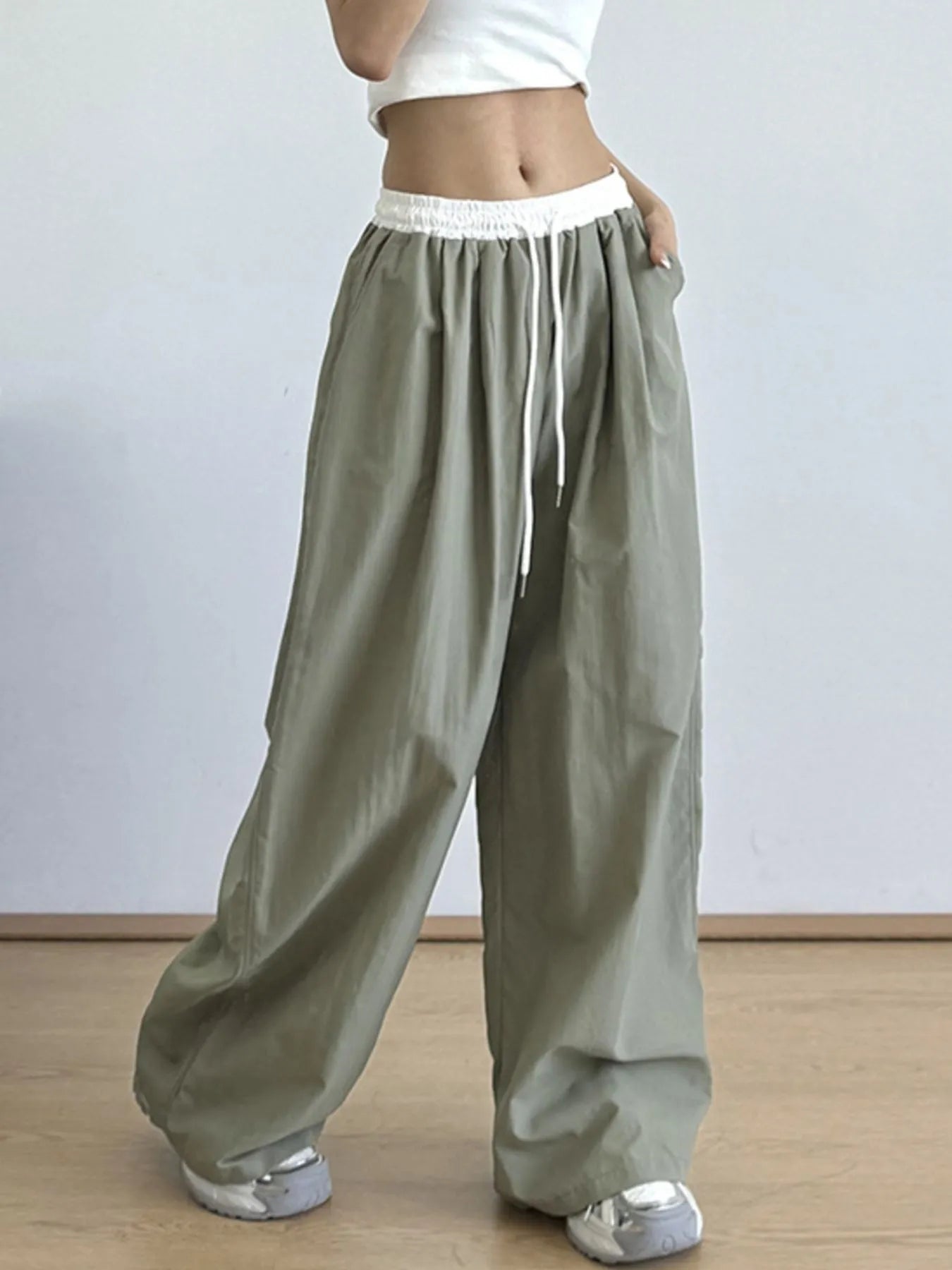 Wide Leg Drawstring Casual Pants - Jeans Junction Online