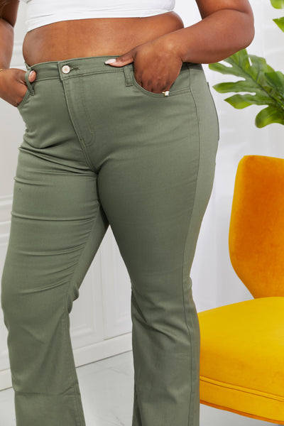 Zenana Clementine Full Size High-Rise Bootcut Jeans in Olive - Jeans Junction Online