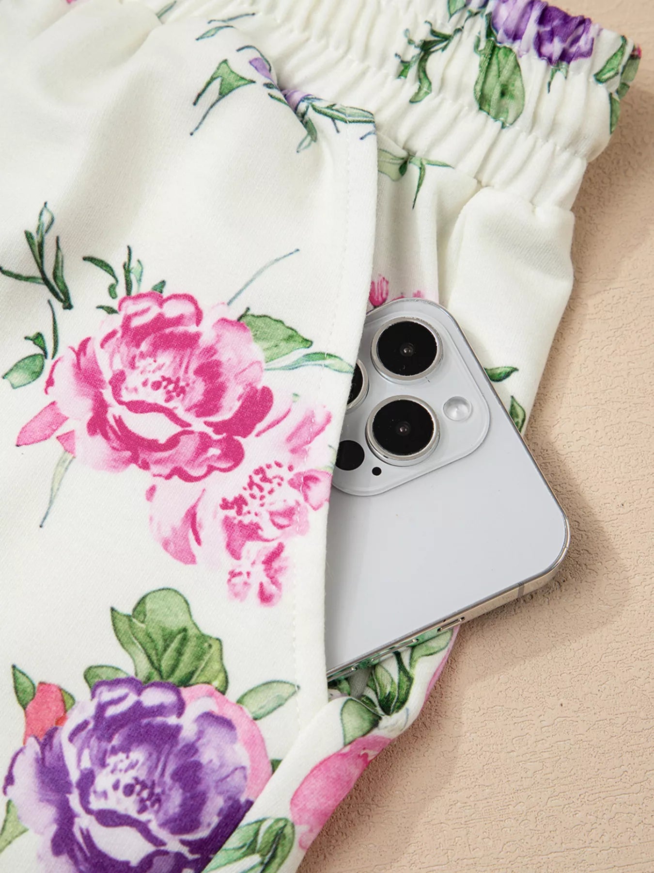 Floral Print Round Neck Top and Drawstring Pants Lounge Set - Jeans Junction Online