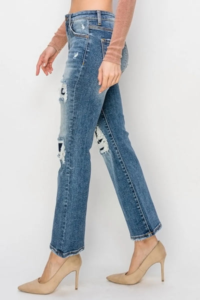 Risen Full Size High Rise Distressed Ankle Flare Jeans - Jeans Junction Online