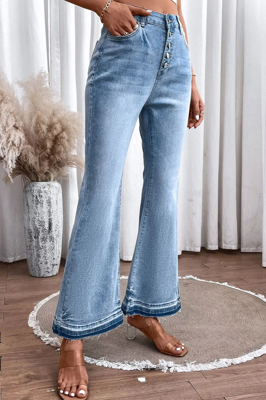 High Waist Button Fly Flared Jeans - Jeans Junction Online 