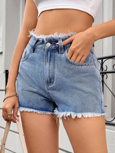 Washed Raw Hem Denim Shorts - Jeans Junction Online