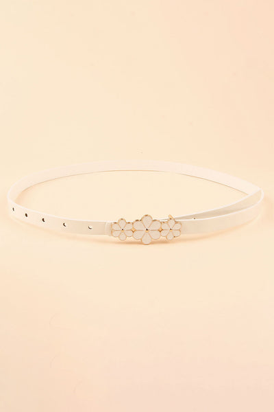 Flower Decor Skinny PU Belt - Jeans Junction Online