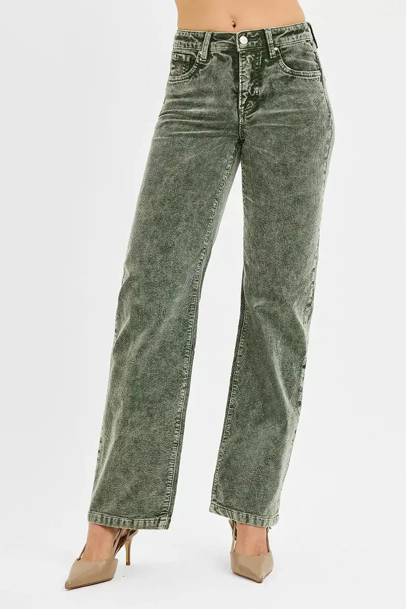 RISEN Tummy Control Mid Rise Straight Leg Corduroy Pants - Jeans Junction Online 