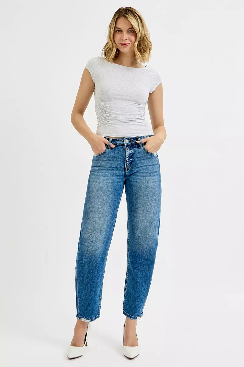 RISEN Tummy Control High Rise Ankle Slim Barrel Jeans - Jeans Junction Online