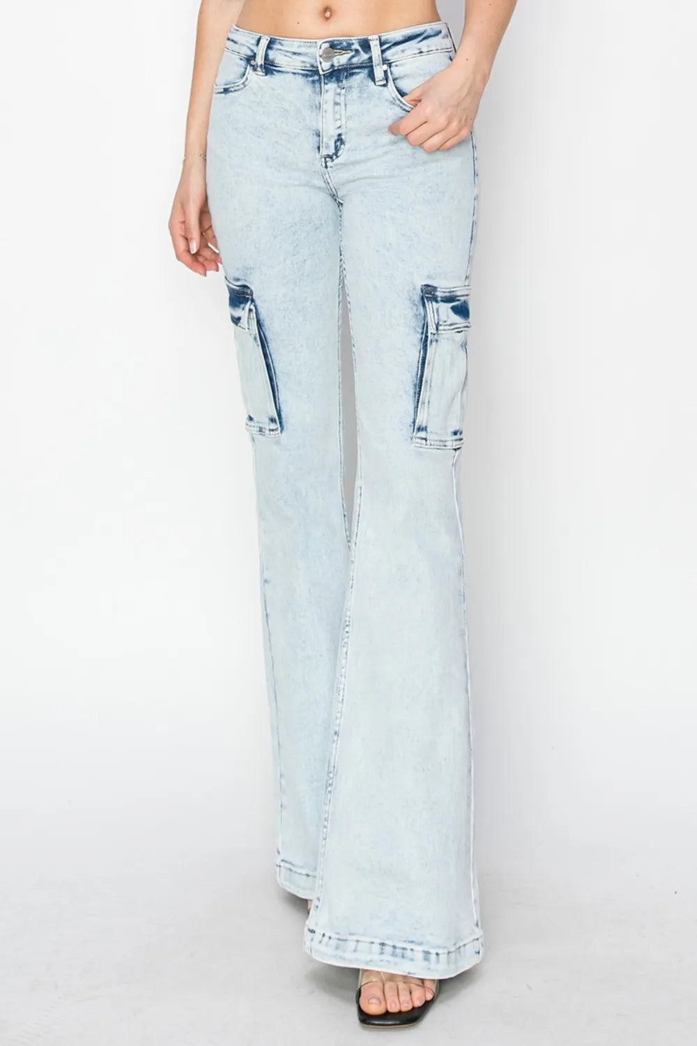 RISEN Full Size High Rise Cargo Flare Jeans - Jeans Junction Online