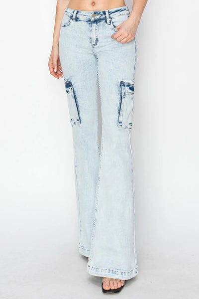 RISEN Full Size High Rise Cargo Flare Jeans - Jeans Junction Online