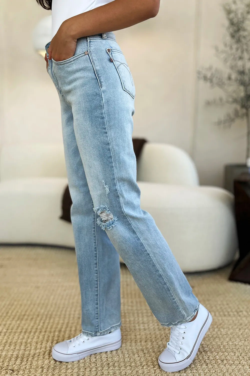 Judy Blue Full Size High Waist Distressed Straight Jeans - Jeans Junction Online