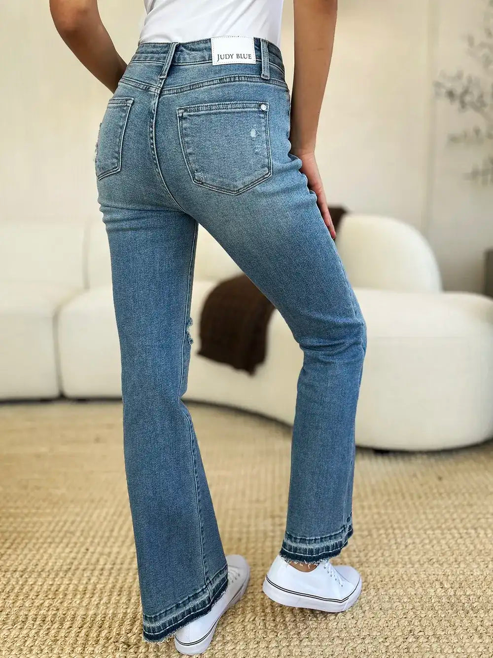 Judy Blue Full Size Mid Rise Destroyed Hem Distressed Jeans - Jeans Junction Online