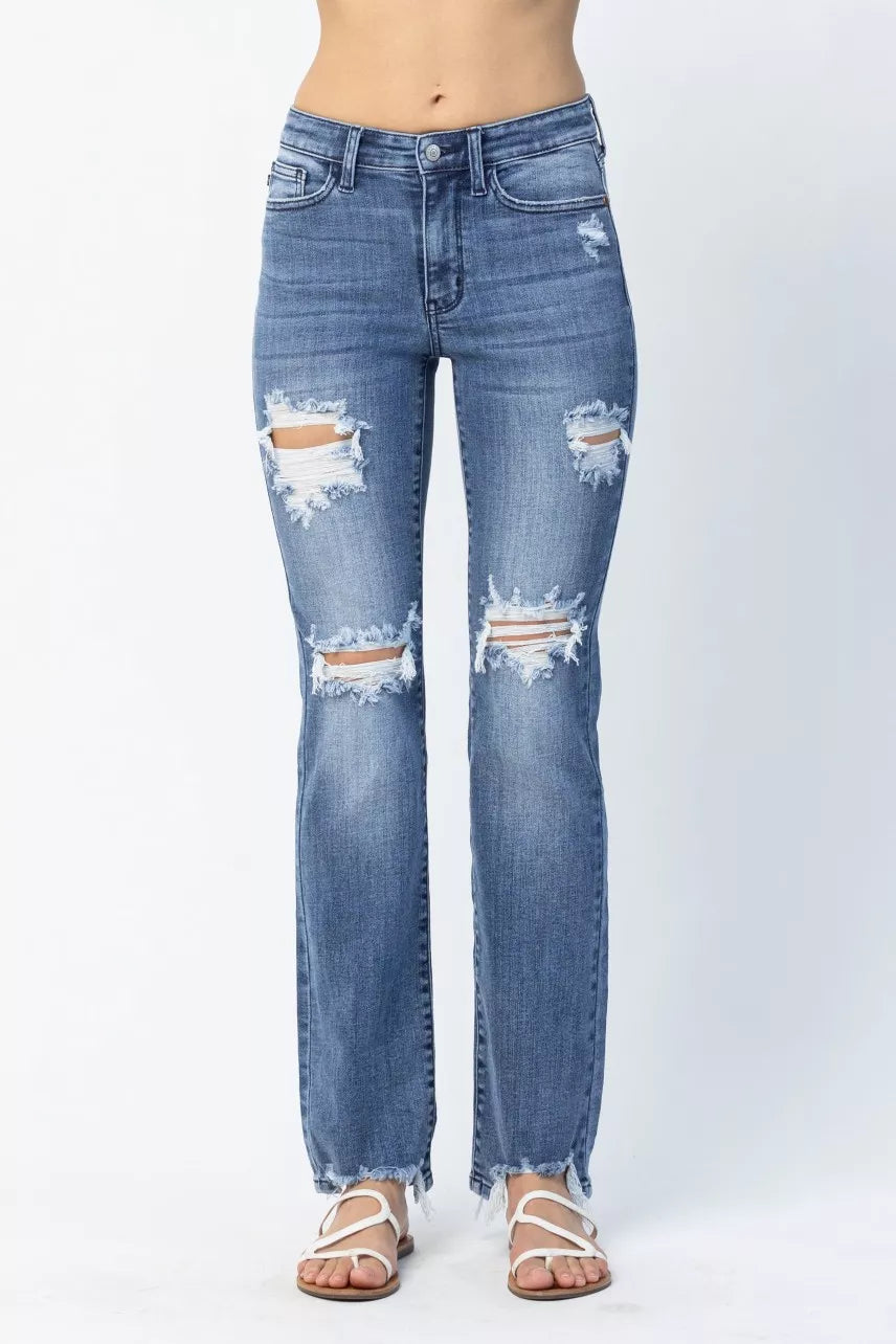 Judy Blue Full Size Mid Rise Destroy Straight Jeans Plus Size - Jeans Junction Online 