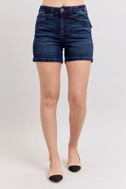 Judy Blue Full Size High Waist Back Flap Pocket Denim Shorts Plus Size - Jeans Junction Online