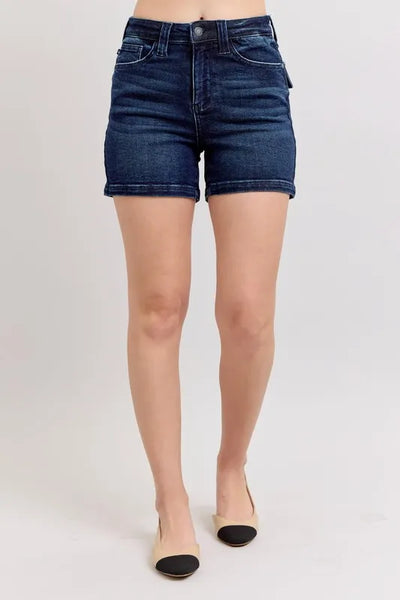 Judy Blue Full Size High Waist Back Flap Pocket Denim Shorts Plus Size - Jeans Junction Online