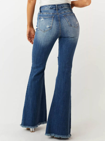 Distressed Raw Hem High-Waisted Flare Jeans - Jeans Junction Online