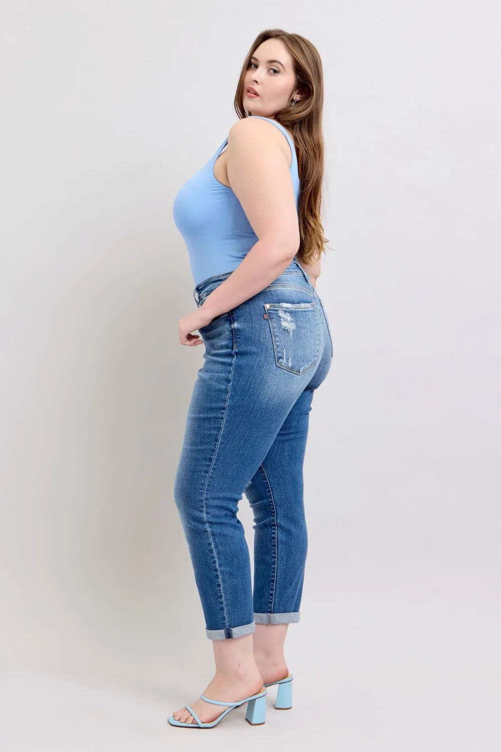 Judy Blue Full Size Button Fly Distressed Jeans with Pockets Plus Size - Jeans Junction Online