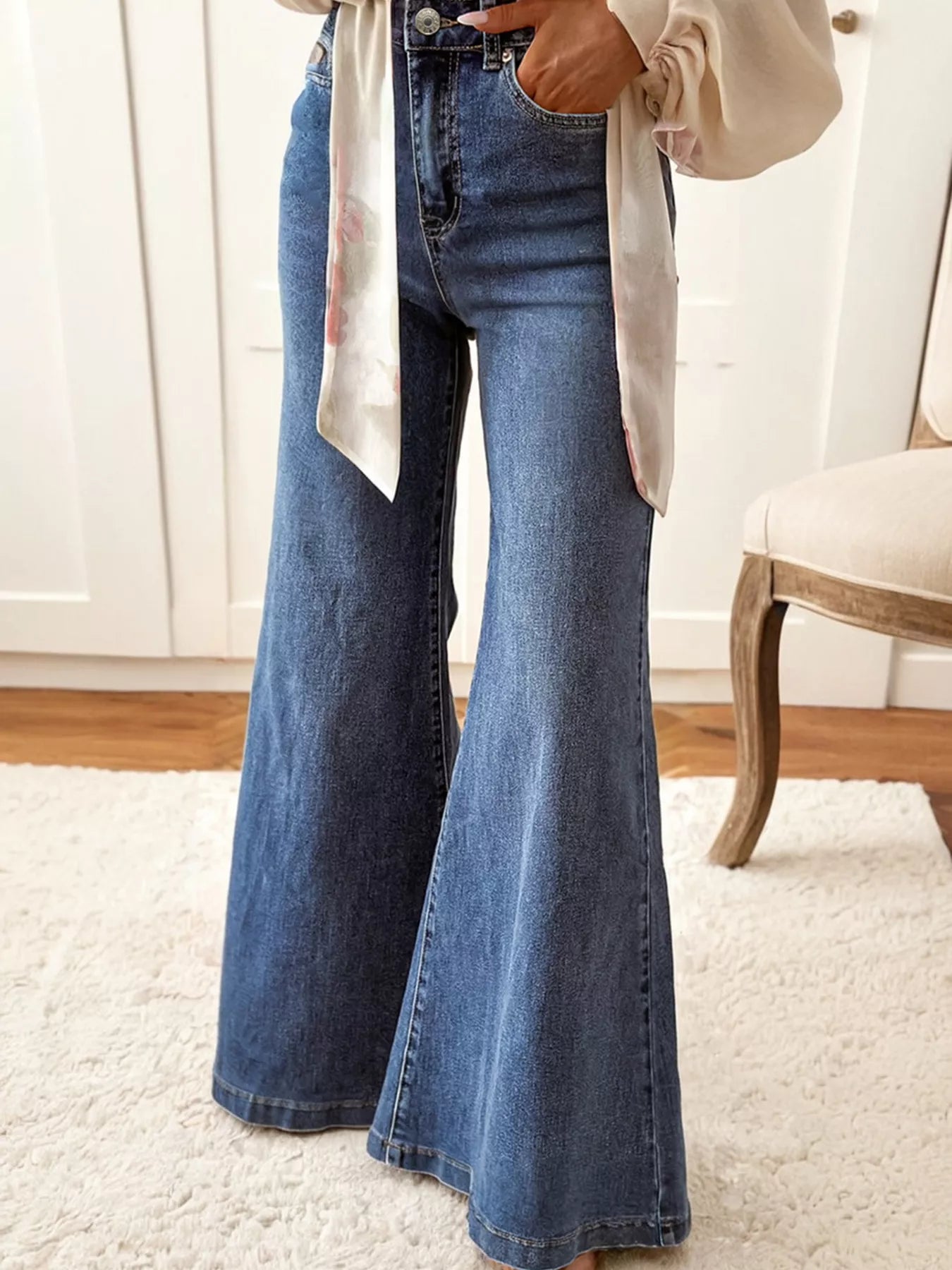 High Waist Button Zip Flare Leg Jeans - Jeans Junction Online