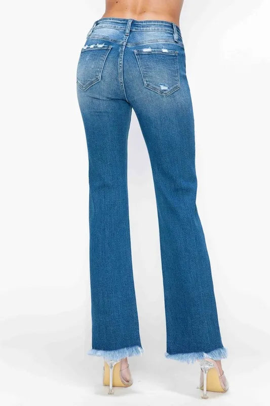 bytos Full Size Raw Hem Distressed Mid Rise Straight Jeans - Jeans Junction Online