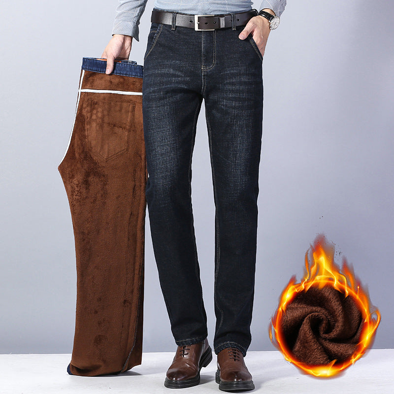Men's Loose Straight Leg Plus Velvet Thick Warm Jeans - Jeans Junction Online
